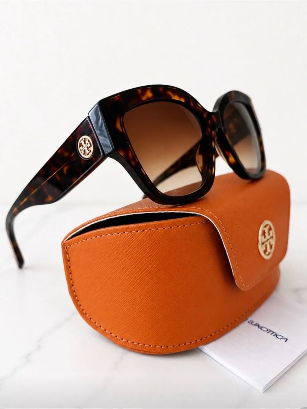 Tory Burch Tortoiseshell Sunglasses with Orange Case